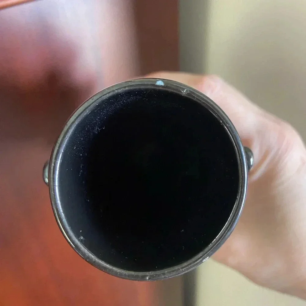 🩵 Black Glaze Pottery 2 Handle Vase with Hand painted Flowers